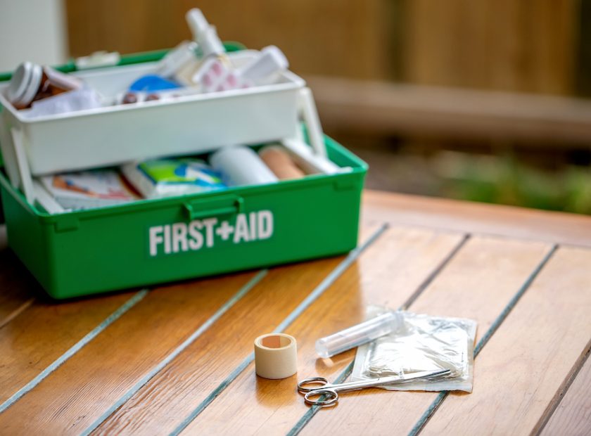 First aid kit on the table